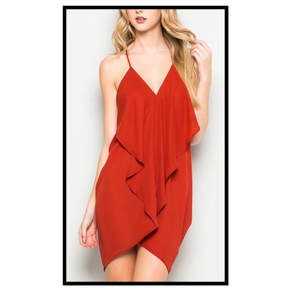 NEW CY SEXY Red Ruffle Drape TUNIC DRESS SM - Picture 3 of 7